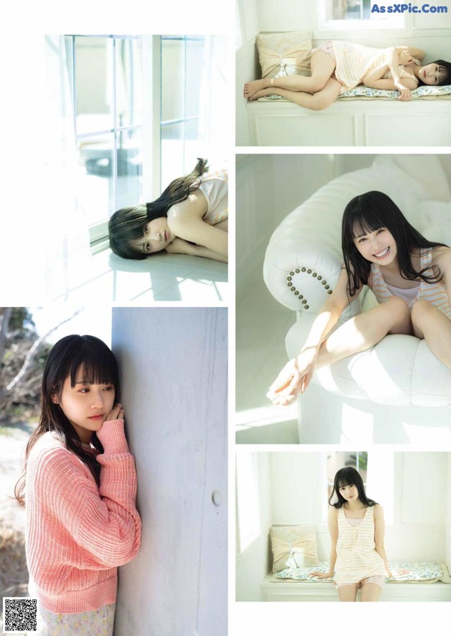 A collage of photos of a woman laying on a couch.