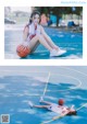 A woman laying on the ground with a basketball.